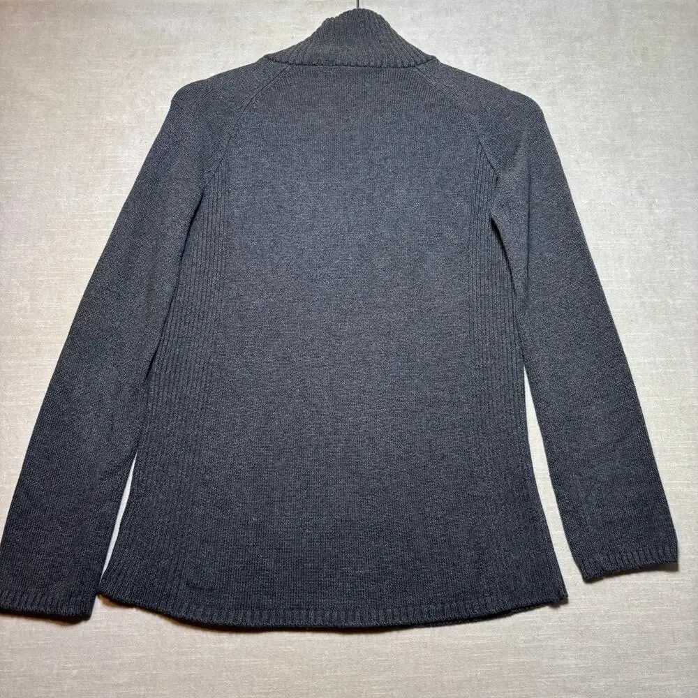 Eddie Bauer Women Sweater M Dark Gray Ribbed Quarter Zip Minimalist Quiet Luxury
